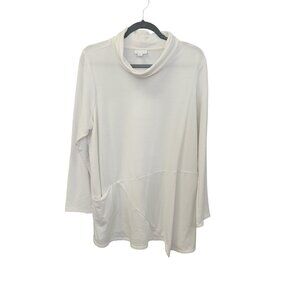 Pure Jill Womens Luxe Tencel Tunic 1X Long Sleeve Cowl Neck Light Cream Top 2435